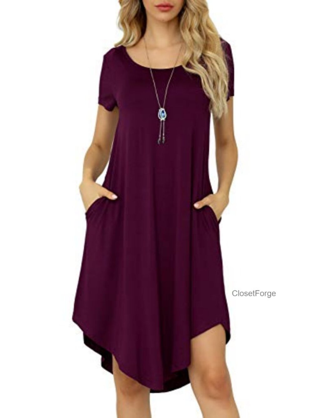 Stretchy Soft Viscose Spandex Casual Swing T-Shirt Dress with Pockets